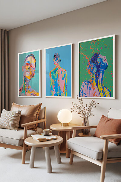 Zestia Set de 3 tablouri cu ramă albă, Emoție Cromatică – Set de figuri umane...