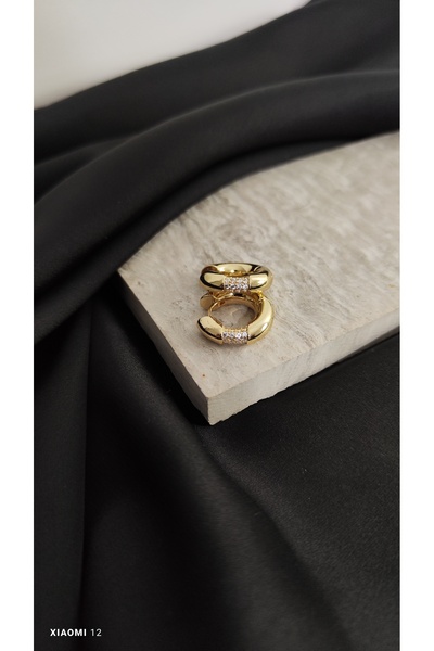 Desire Gold Rengi Zirkon Taş Detaylı Halka Küpe