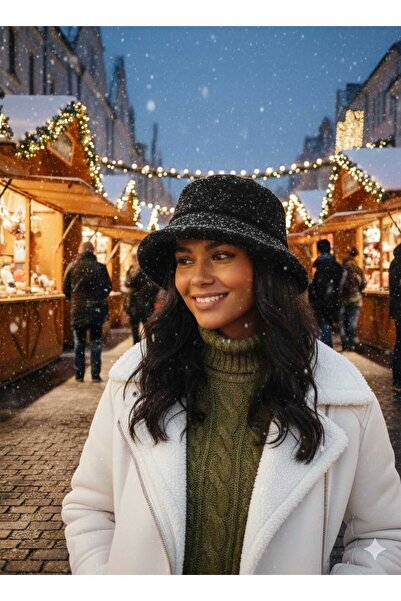 Kervan Pazar قبعة شتوية نسائية من الفرو باللون الأسود