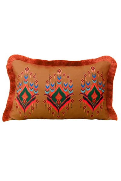 Alacastore Throw Pillow Cover Mustard Damask Orange Fringe Ethnic Bohemian Vi...