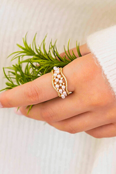 TREND COLLECTİON Altın Renk İnci ve Zirkon Taşlı Dalga Form Vip Ayarlanabilir...