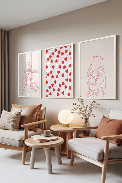 Zestia Set de 3 tablouri cu ramă albă, Love & Minimal Drawing – Set modern pe...