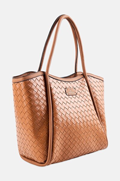 London Fog Women Woven Brand Logo Shopper Bag, Cognac