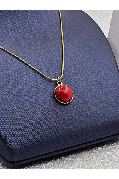 Mosso Steel Red Stone Gold Edged Steel Necklace