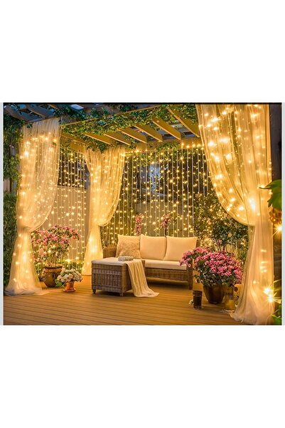 mr shopping MR 3x3 Metre Perde Led Animasyonlu 12 Saçaklı 300 Ledli Fişli Ekl...