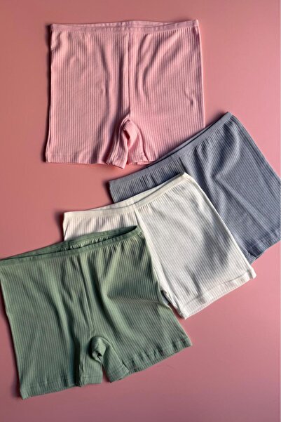 Elosia Cotton Hug | 4'lü Pembe, Yeşil, Ekru ve Mavi Kaşkorse Kumaş Pamuklu A Kesimli Kadın Kısa Şort-Boxer