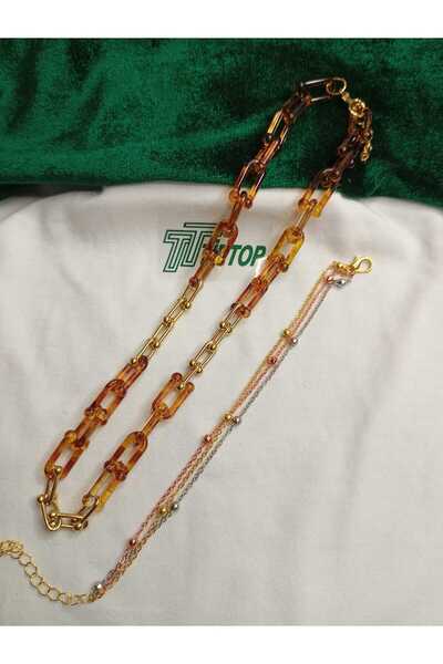 GB / TİPTOP/ ATAÇ MODEL GOLD RENK KOLYE-TOP MODEL ÇOK RENKLİ 3'LÜ ZİNCİR BİLE...