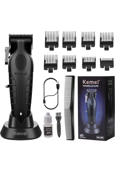 Kemei 2296 Professional Cord/Cordless Hair Clippers, USB Rechargeable, Black