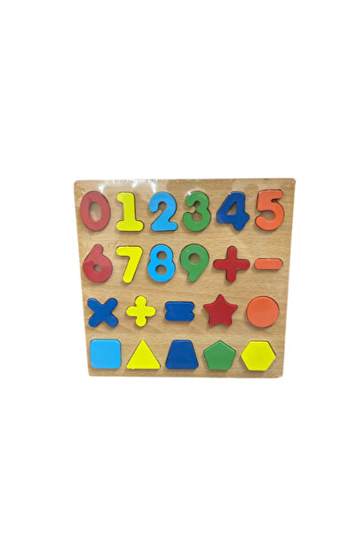Montessori Puzzle educațional din lemn Montessori, set 22 piese, forme geometrice și cifre, culori vibrante