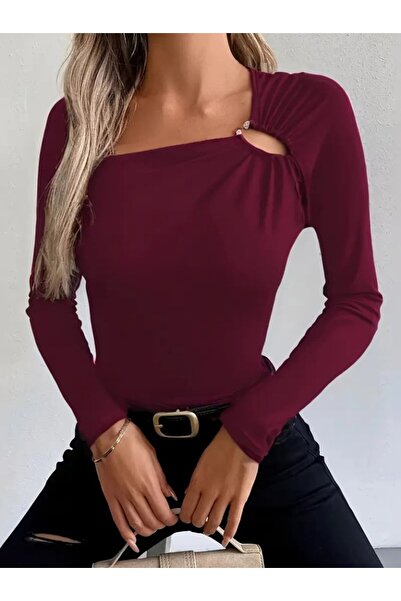 KentselBazaar Vibe Unico Women's Long Sleeve Viscose Blouse with Ring Detail at the Neck