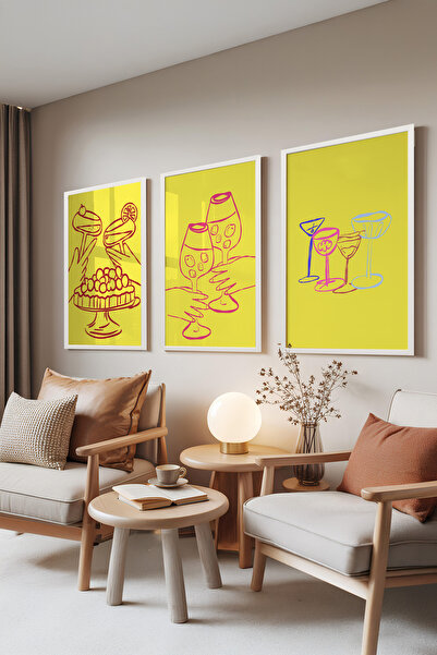 Zestia Set de 3 tablouri cu ramă albă, ilustrații cu tematică cocktail – fund...