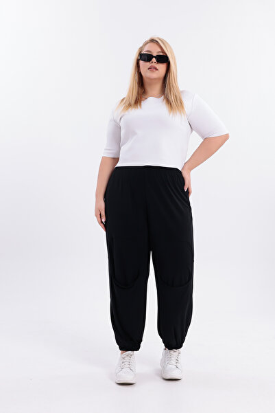 HELVEYS Modern Cut Elastic Waist Elastic Cuffs Sandy Fabric Plus Size Trousers 5029