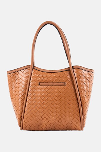 London Fog Women Woven Brand Logo Shopper Bag, Cognac