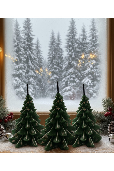 DİSAVERA 3'lü Yeni Yıl ( Noel - Yılbaşı ) Konseptli Yeşil Çam Ağacı Mum
