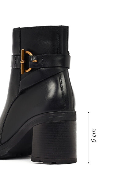 Derimod Women's Black Zippered Thick Heeled Leather Boots 25Wfd188518