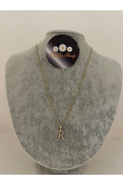 Elfida Shop Steel R Letter Stone Necklace