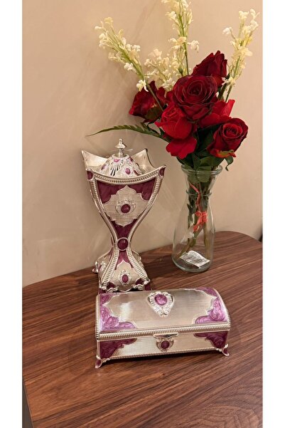 ALMASA Luxury incense burner with a silver purple oud box