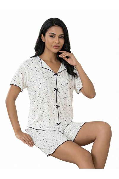 suq alhas vip Navy Blue Starry Pajama Set with Ribbon Detail