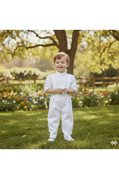 Heymino Glow Erkek Çocuk Yelekli Beyaz Gömlek Salopet Pantolon Takım ve Mavi ...