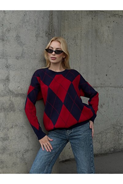 ZTO Women's Baklava Patterned Knitting Sweater