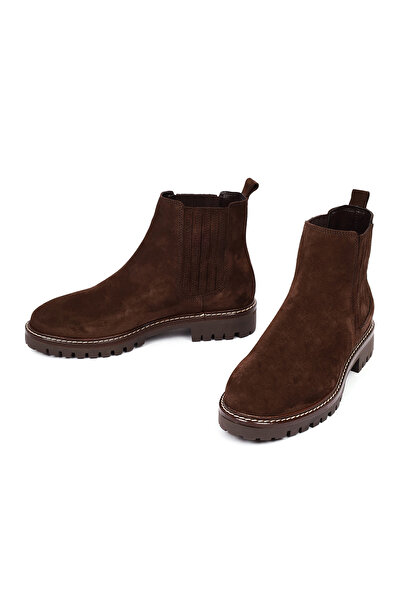 Derimod Women's Brown Suede Leather Chelsea Boots 25Wfd188010