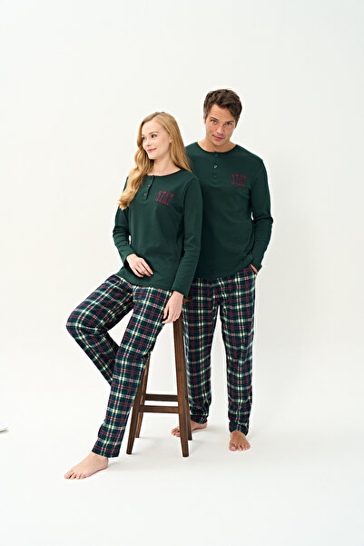 DİĞDEM YAKUT Kadın - Çift Premium Yılbaşı Özel Yeşil Ekose Interlok Pijama Ta...