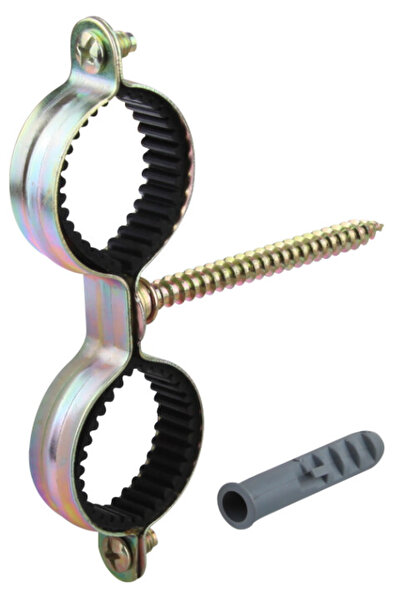 EVOSANITARY Clemă dublă pentru țevi cu garnitură galvanizată galbenă ESS 18 mm