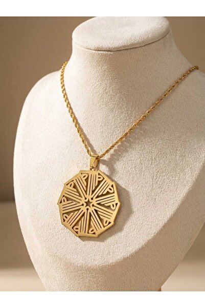 Fstyle A luxurious gold necklace with an octagonal geometric design - modern Arabic calligraphy with a braided chain