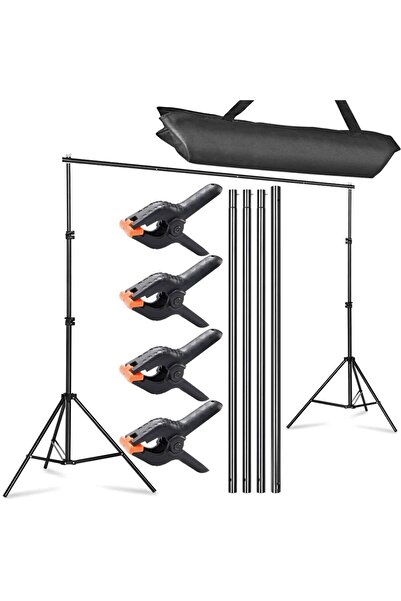 KESNUP Photo-video background support kit 3 x 2.8 meters, 2 stands, 4 mounting support bars, 4 clips, Black