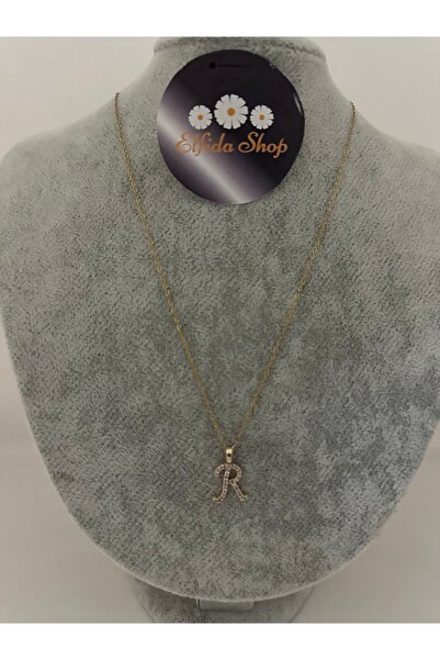 Elfida Shop Steel R Letter Stone Necklace