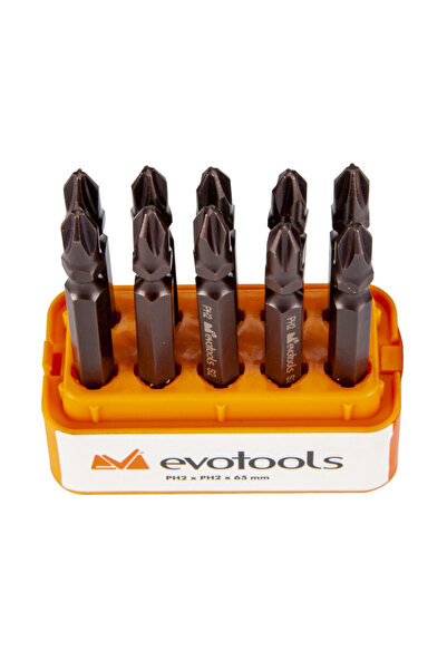 Evotools Biți de șurubelniță cu cap dublu, 10 bucăți - Tip PH2 PH2 65 mm
