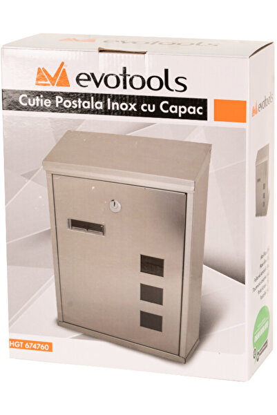 EvoTools Professional Stainless Steel Mailbox with Lid - Length 260 mm Width 90 mm Height 335 mm
