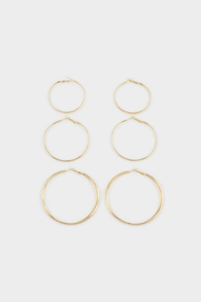 DeFacto Women's 3-Piece Gold Hoop Earrings G5108Axns