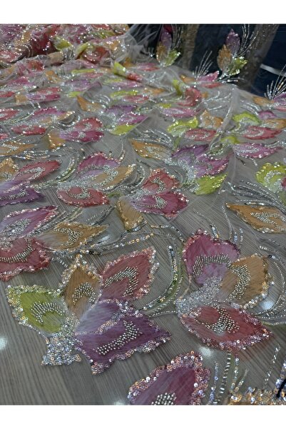 OsmanKumaşDantel Dense Bead Sequin Embroidered Gradient Lace (100X145Cm)