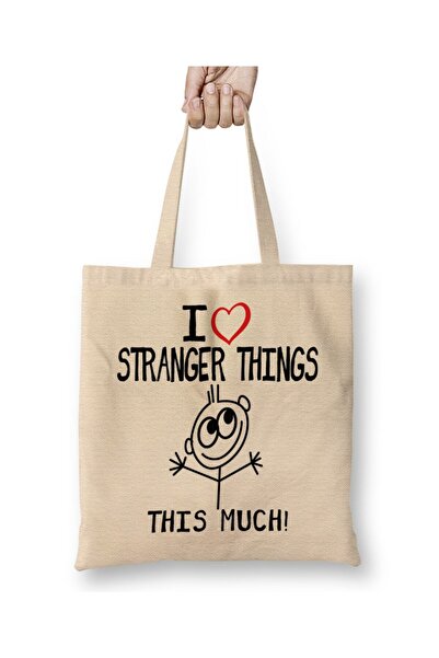 Toyaso I Heart Stranger Things This Much Λευκή υφασμάτινη τσάντα με μακριά λαβή Τσάντα αγορών Τσάντα παραλίας