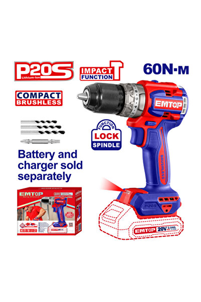 EMTOP Mașină De Găurit Cu Impact Electrică, Motor Fără Perii, 60 Nm