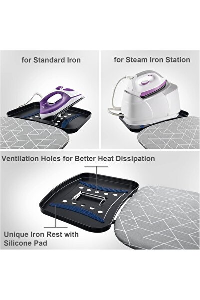 HYX Steam Ironing Board (17" x 48") with Iron Holder, Heat-Resistant Cover, Adjustable Height (Gre