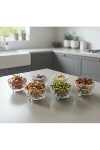 L'Opaline 6 Adet Ayaklı Cam Sunum Kasesi – Tatlı, Lokumluk, Kuruyemiş, Dondur...