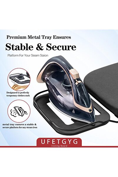 HYX UFETGYG 43"x13" Metal Ironing Board with Iron Rest, Height Adjustable, Heat-Resistant Cover, Grey