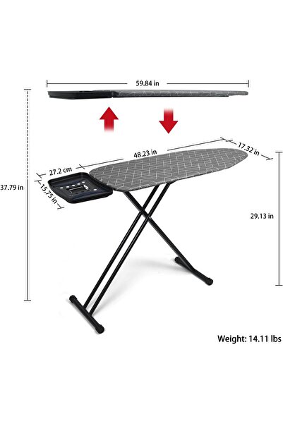 HYX Steam Ironing Board (17" x 48") with Iron Holder, Heat-Resistant Cover, Adjustable Height (Gre