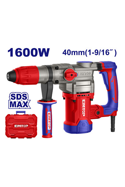 EMTOP Ciocan Electric Rotopercutor 1600W, 10.0J, SDS MAX, 2 Burghie și 2 Dalți