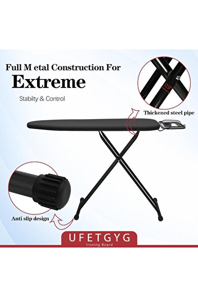 HYX UFETGYG 43"x13" Metal Ironing Board with Iron Rest, Height Adjustable, Heat-Resistant Cover, Grey