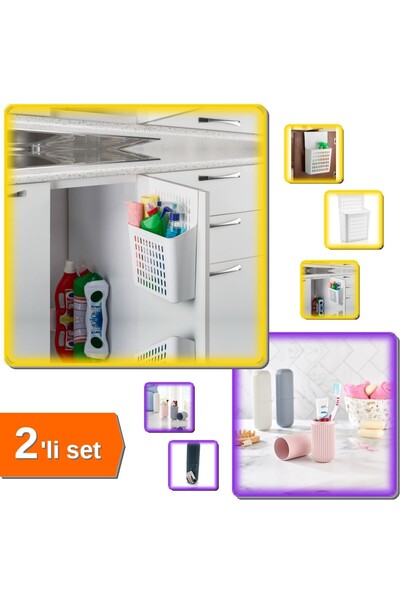 HerEveOyuncak Dolap Kapağına Asılabilen Deterjan Organizeri + Çanta İçi Saklama Makyaj Kutusu - 2li Set Q2J3B3