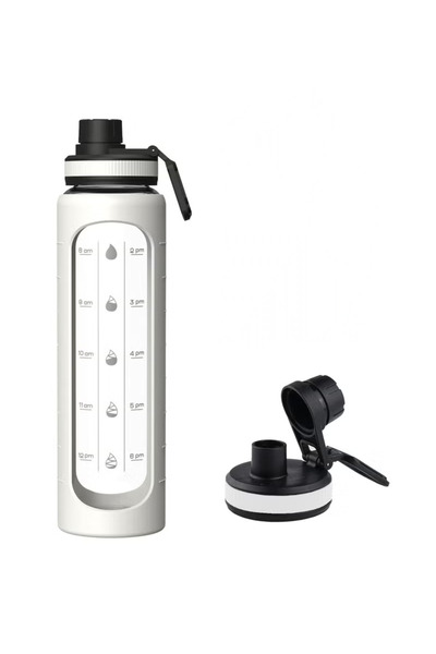 Arabest Glass Water Bottle with Time Marks and Silicone Sleeve Lid, Reusable