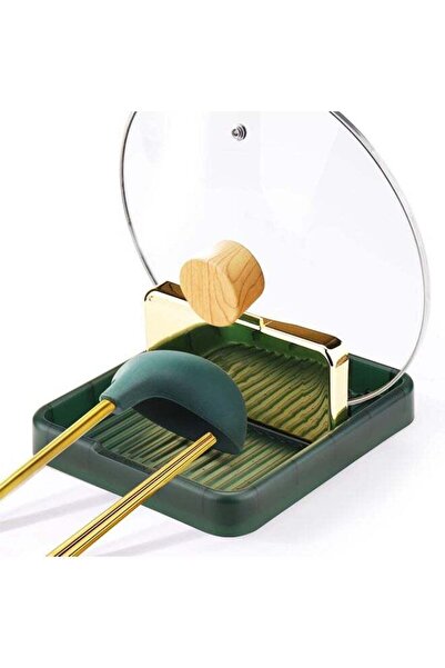 Arabest حامل ملاعق مع حامل غطاء لسطح الموقد، غطاء وعاء ملعقة مغرفة حامل أدوات المائدة لسطح الطاولة