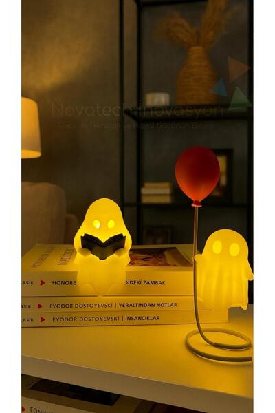 2-Piece Ghost Set with Battery Operated Candle that Reads & Holds Balloons Table Top & Home Decor Gift