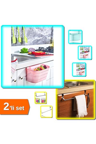 HerEveOyuncak Mutfak Dolabı Çekmece Üstü Havlu Askısı + Dolap Kapağı Organizeri Tezgah Çöp Kutusu - 2li Set N0C6F3