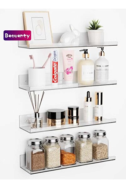 Beauenty أرفف حائط عائمة لاصقة من الأكريليك الشفاف، مجموعة من 4 قطع (الحفر اختياري)