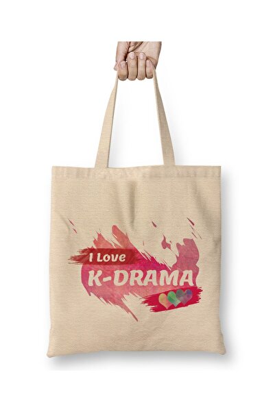 Toyaso I Love Kdrama Kpop White Cloth Bag Long Handle Shopping Bag Beach Bag
