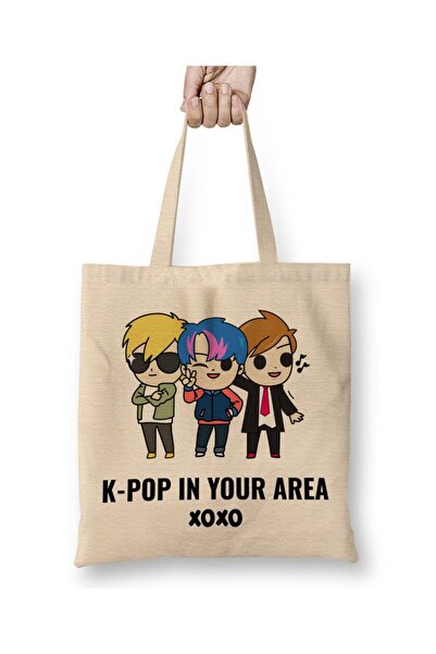 Toyaso Exo Kpop Kdrama Demon Hunters White Cloth Bag Long Handle Shopping Bag Beach Tote Bag